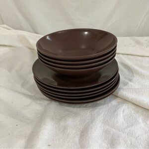 Vintage Allied Chemical Melamine Brown Plate Bowl 10 Piece